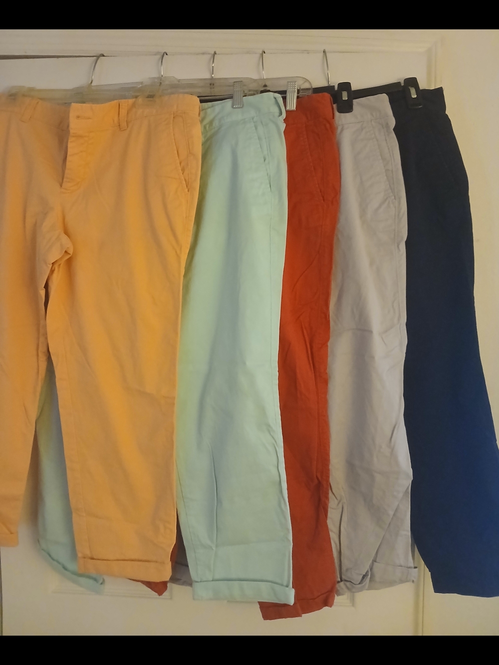 Colorful Cotton Chino Pants — Peach Mint, Red, Light Gray, Navy